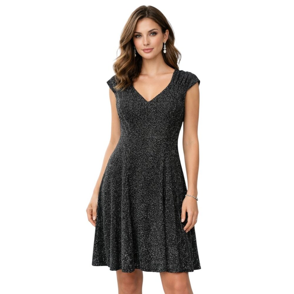 White House Black Market Metallic Fit & Flare Dress Size Small